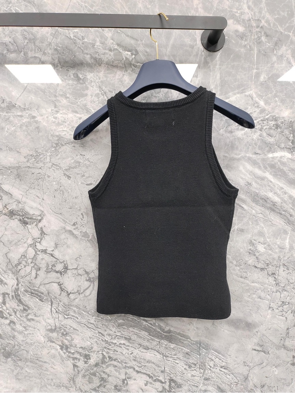 Miu Miu Black Ribbed Tank with Neon Yellow-Green Logo - Picture 2 of 5